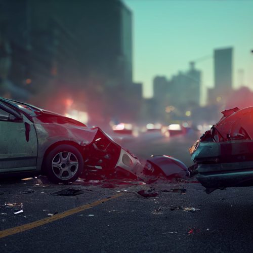 Car accident, collision on the road, render 3D